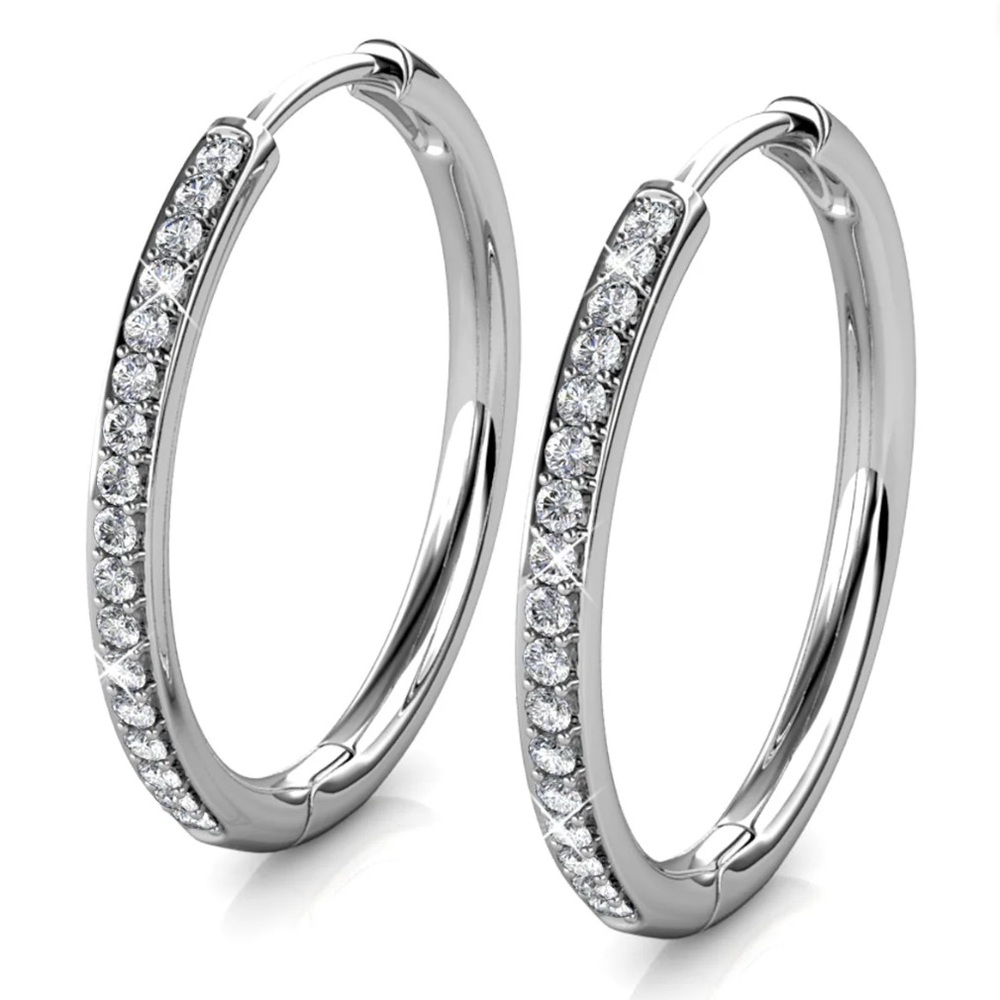 Cate & Chloe Bianca 18k White Gold Plated Hoop Earrings w/ Swarovski Crystals